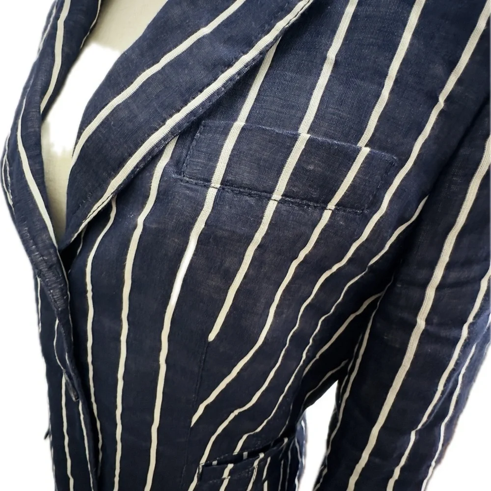 Striped Navy blue and White Women's Jacket - Picture 3 of 11